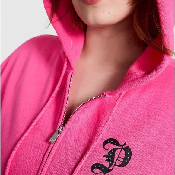 Carmine Rose PINK campus fleece full zip hoodie - Picture 3 of 3